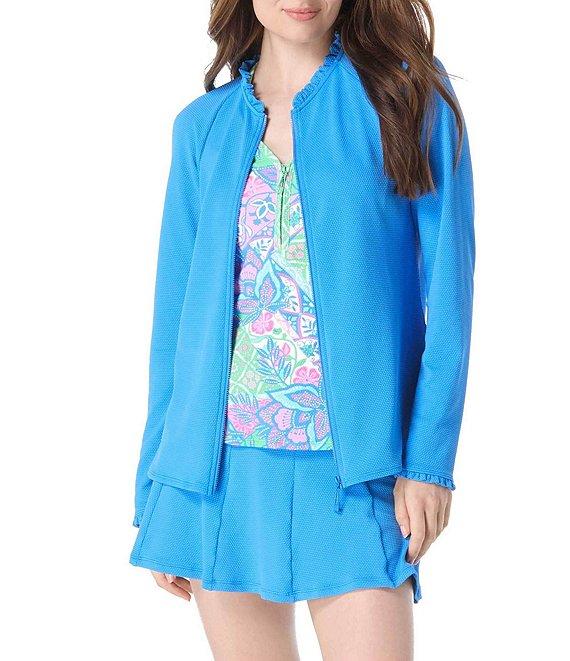 Beach House Phoebe Solid Ruffle Neck Zip Front Swim Cover-Up Rashguard Product Image