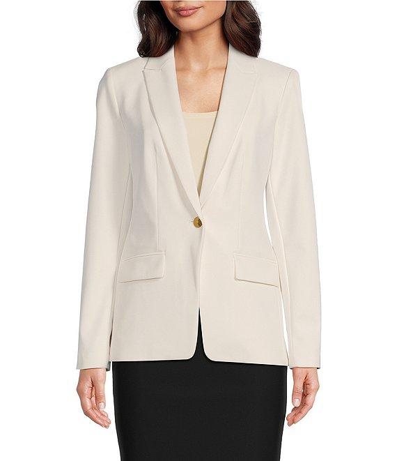 Donna Karan Woven Notch Lapel Long Sleeve Button Front Coordinating Blazer Product Image