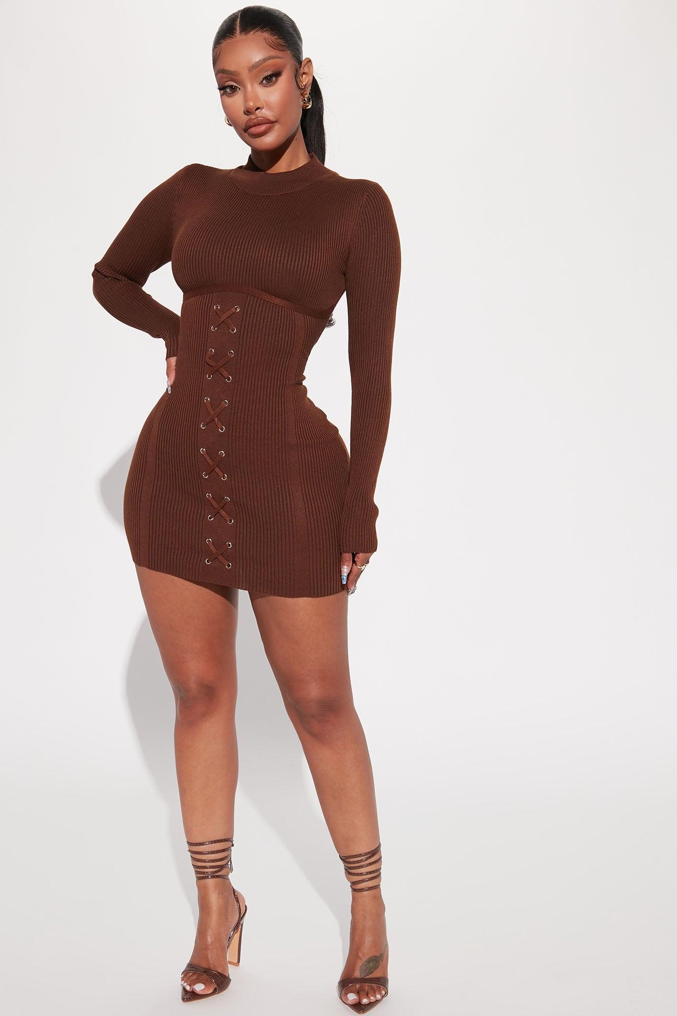 Izabella Sweater Mini Dress - Chocolate Female Product Image