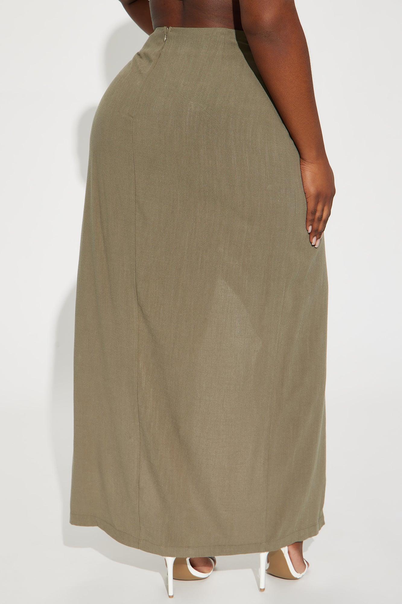 Dezi Linen Slit Maxi Skirt - Olive Product Image