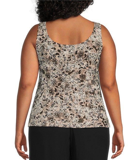 Alex Evenings Plus Size Crew Neck 3/4 Sleeve Glitter Slinky Printed Twinset Product Image