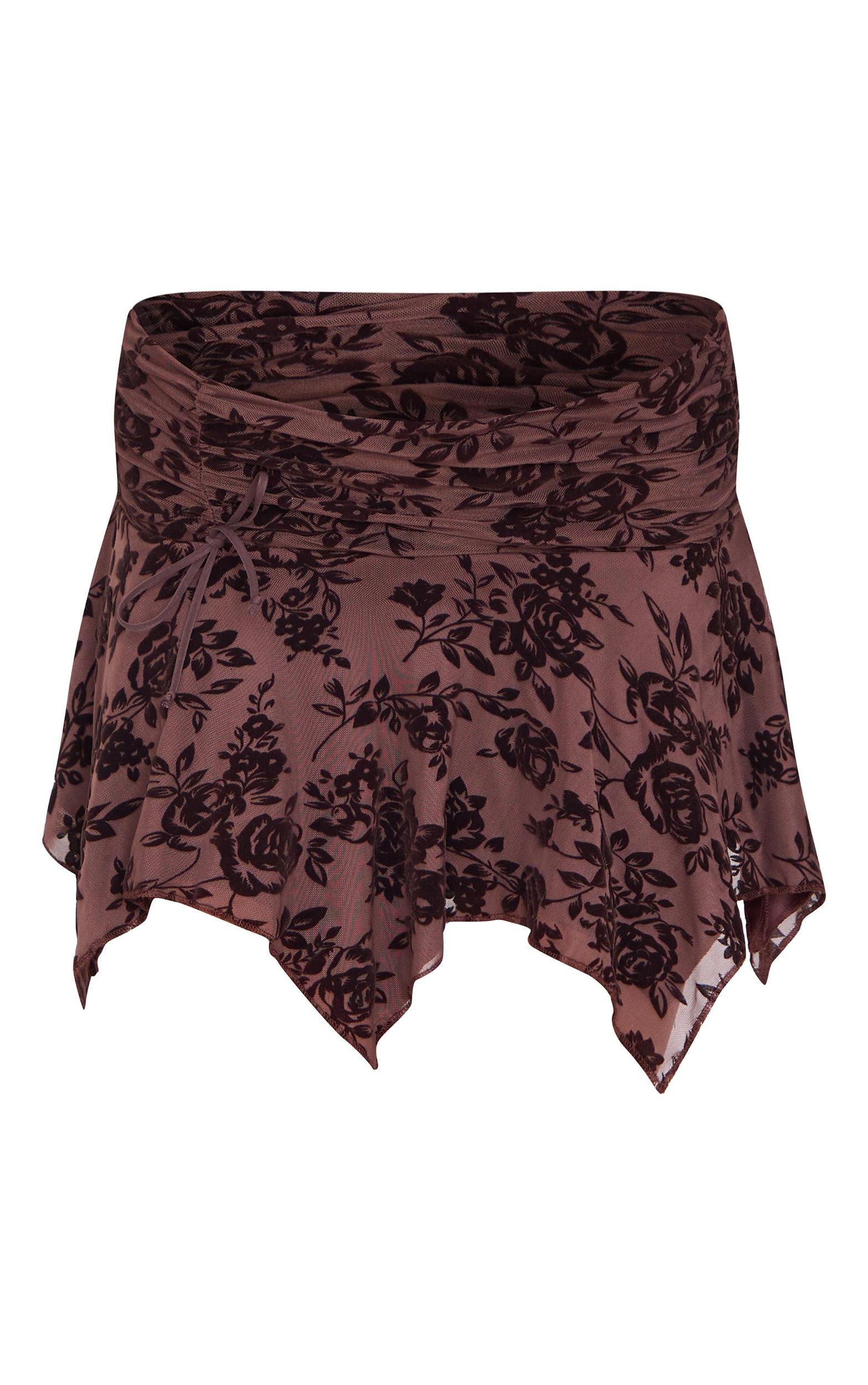 Brown Velvet Floral Detail Mini Skirt Product Image