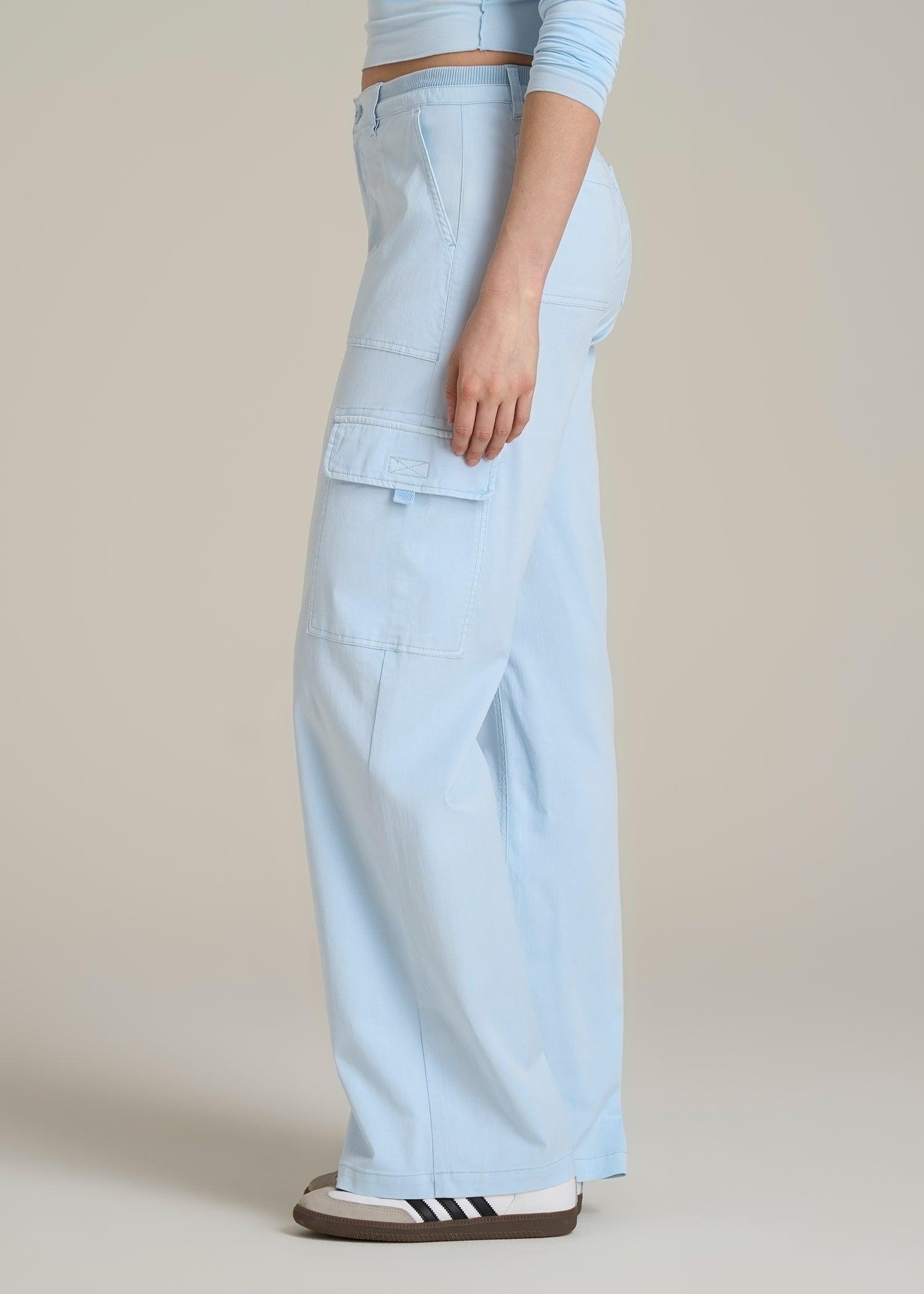 Garment Dyed Wide Leg Cargo Pants for Tall Women in Ice Blue Female Product Image