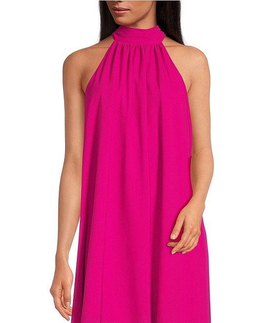 Belle by Badgley Mischka Elise Georgette Turtleneck Sleeveless Back Tie Waistless Trapeze Mini Dress Product Image