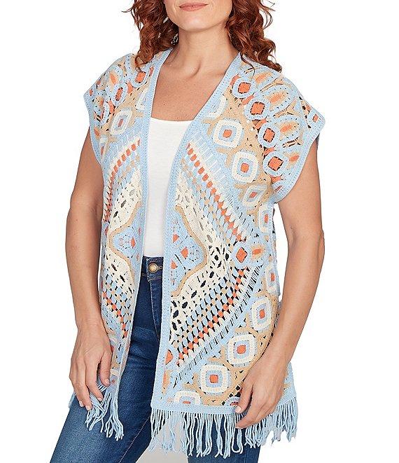 Ruby Rd. Petite Size Crochet Geometric Cap Sleeve Open-Front Cardigan Product Image