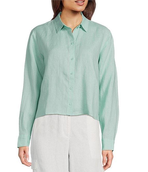 Eileen Fisher Organic Handkerchief Linen Point Collar Long Sleeve Short Shirt Product Image