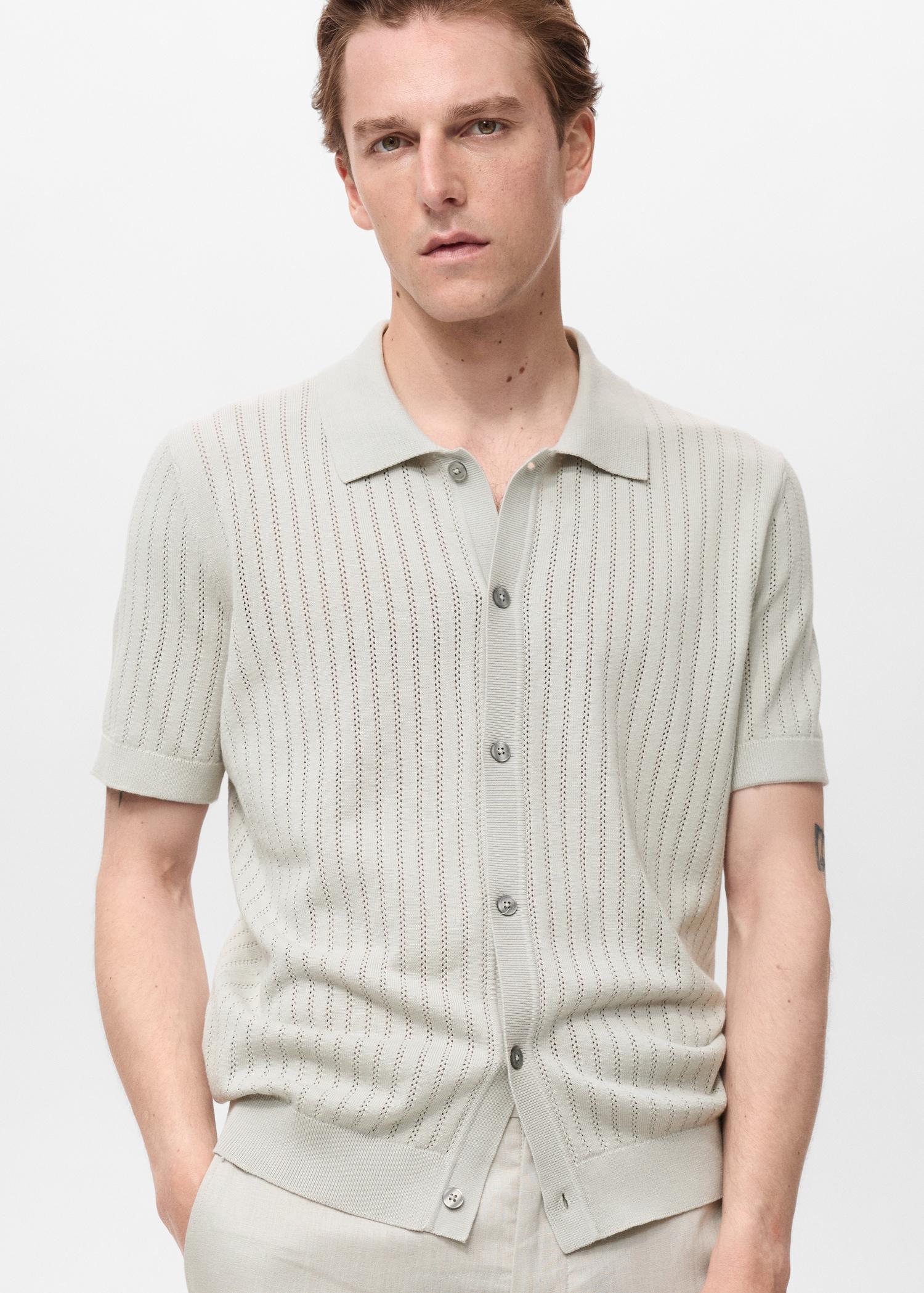 Cotton blouse with openwork detail - Men | MANGO USA Product Image