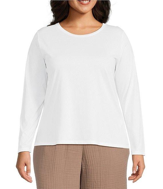 Eileen Fisher Plus Organic Cotton Jersey Knit Round Neck Long Sleeve Top Product Image