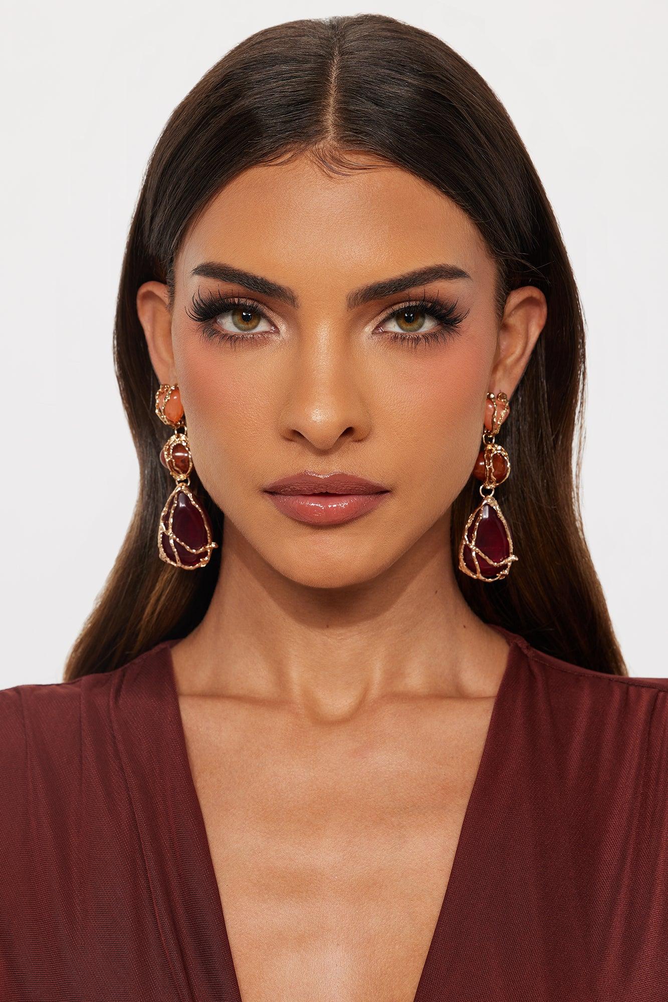 Let The Fun Continue Marble Drop Earrings  - Burgundy/combo Female Product Image