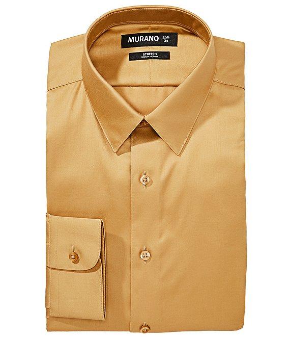 Murano Slim-Fit Point Collar Solid Sateen Dress Shirt Product Image