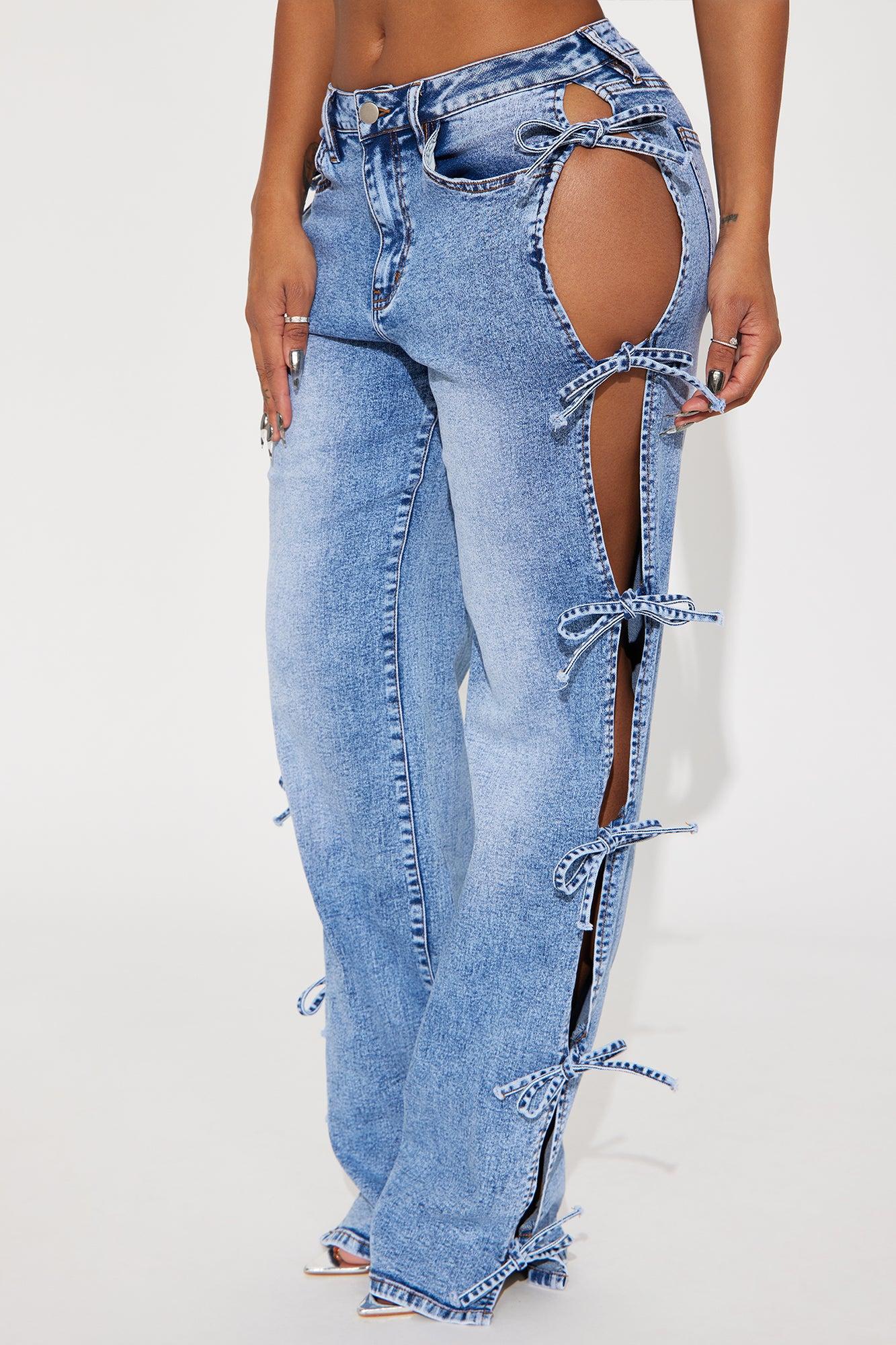Tied In A Bow Stretch Straight Leg Jeans - Medium Wash Product Image