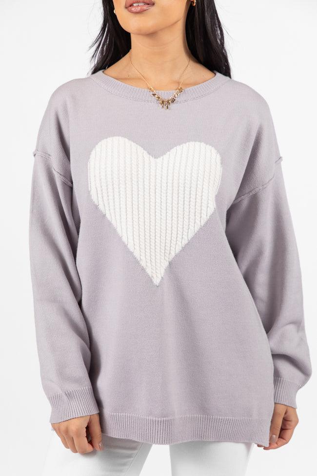 In My Heart Grey and Ivory Cable Knit Heart Sweater FINAL SALE Product Image