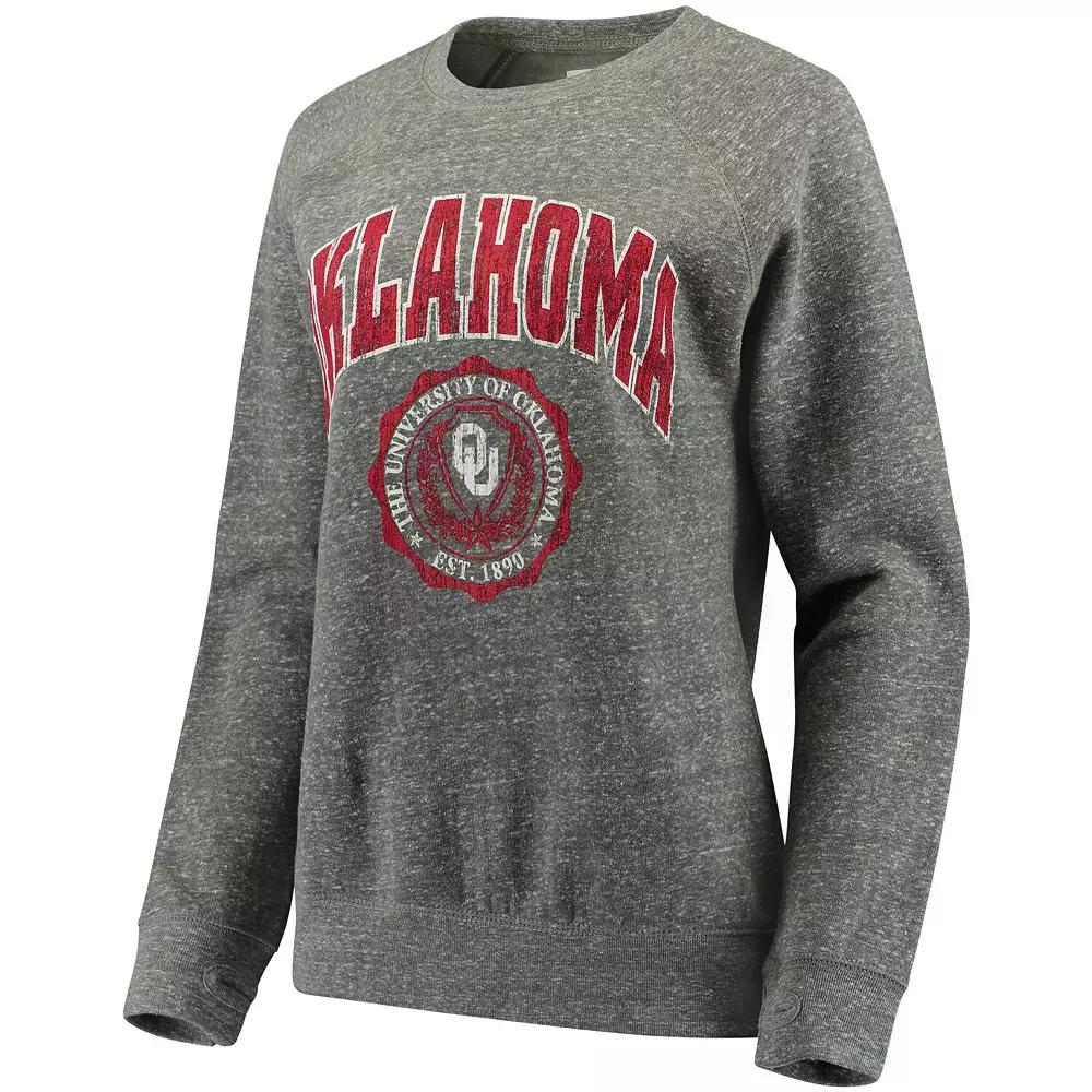 Women's Pressbox Heathered Gray Oklahoma Sooners Edith Vintage Knobi Pullover Sweatshirt,  Product Image