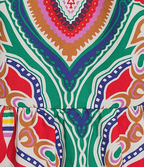 Skies Are Blue Printed Woven Split V-Neck Cap Sleeves Ruffle Tiered Babydoll Dress Product Image