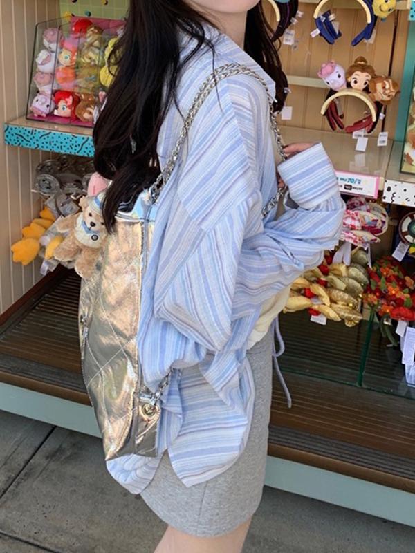 Fresh Stripe Thin Long Sleeve Blouse Product Image