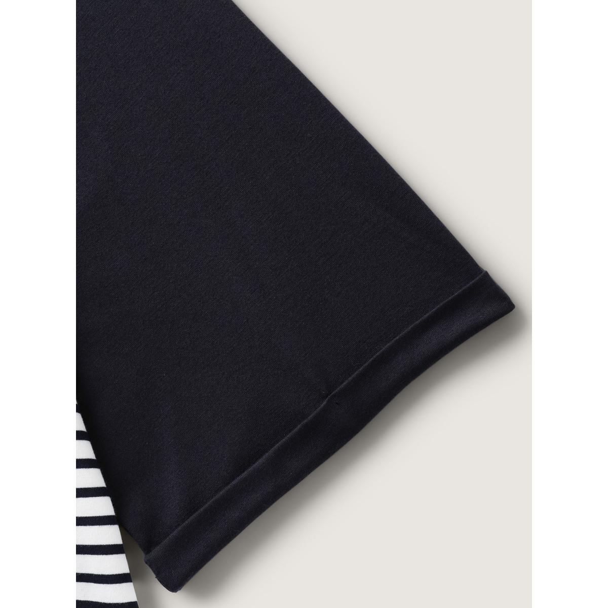 Plus Size Striped Raglan Hooded Contrast T-Shirt Indigo Women Contrast Hooded Everyday-Casual T-shirts BloomChic 12/L Product Image