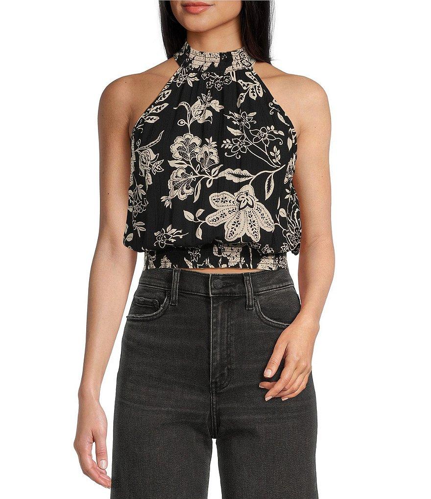 Angie Floral Print Mock Neck Coordinating Sleeveless Top Product Image