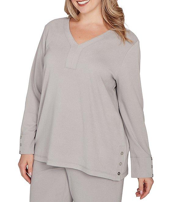 Ruby Rd. Plus Size Luxe Rib Knit V-Neck Long Sleeve Popover Top Product Image