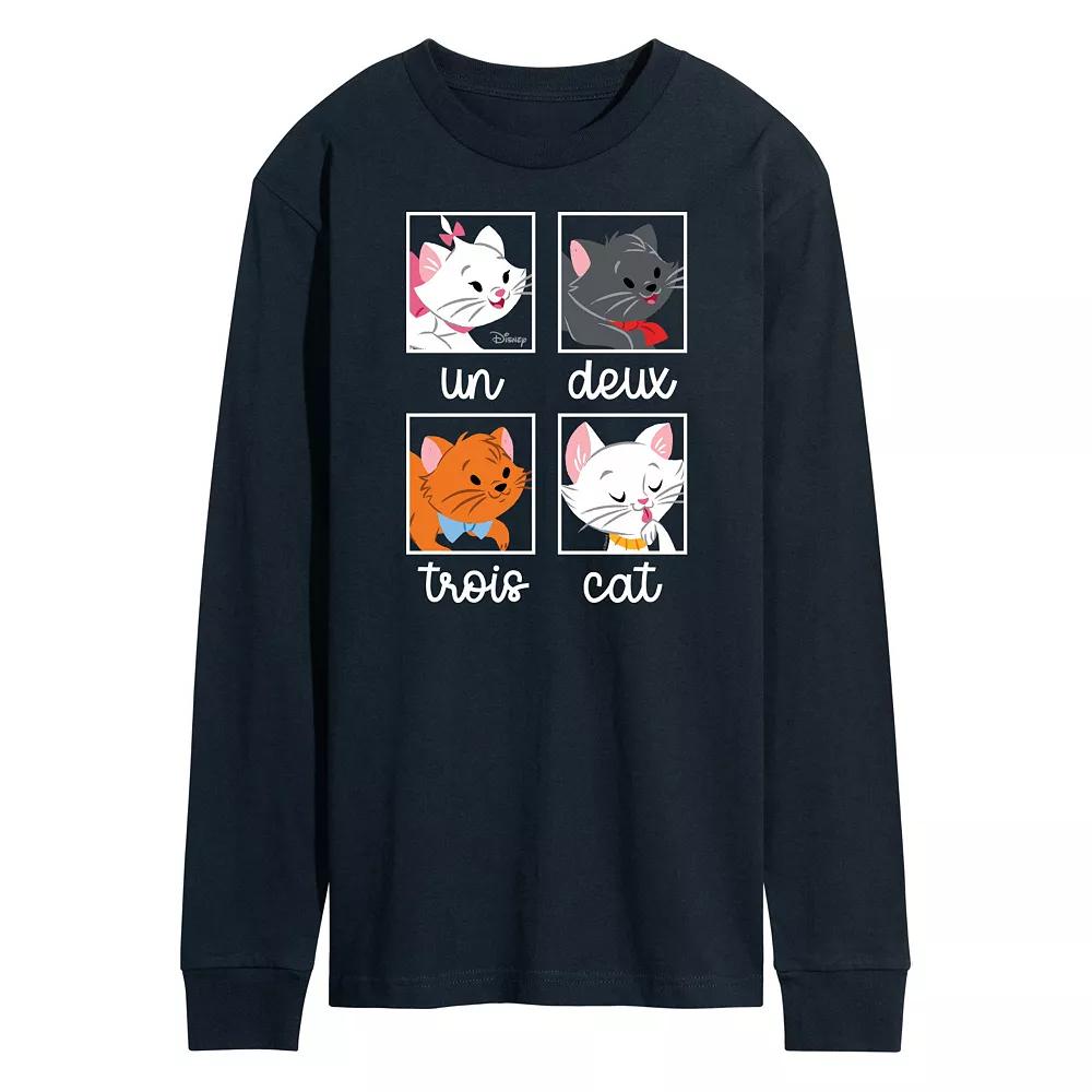 Disney's The Aristocats Men's Un Deux Trois Cat Long Sleeve Graphic Tee,  Product Image