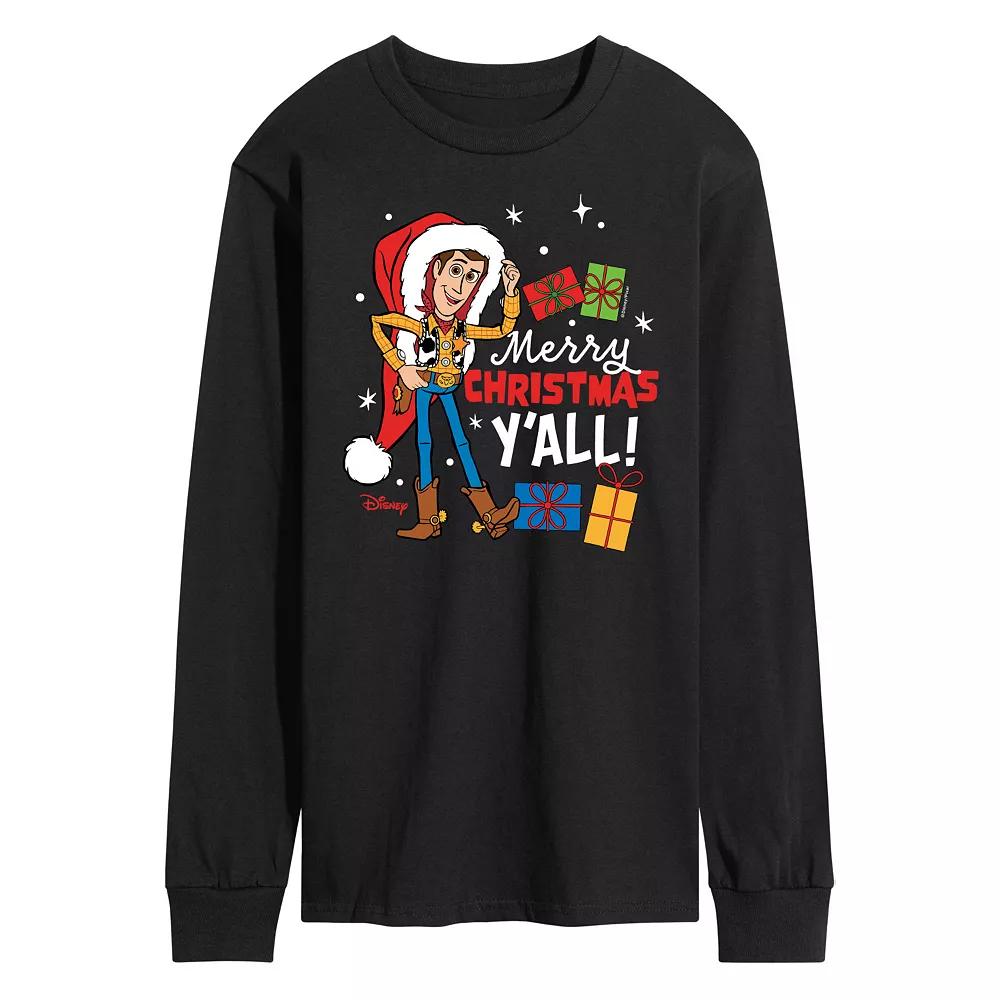 Disney / Pixar's Toy Story 4 Woody Men's Merry Christmas Y'all Long Sleeve Graphic Tee,  Product Image