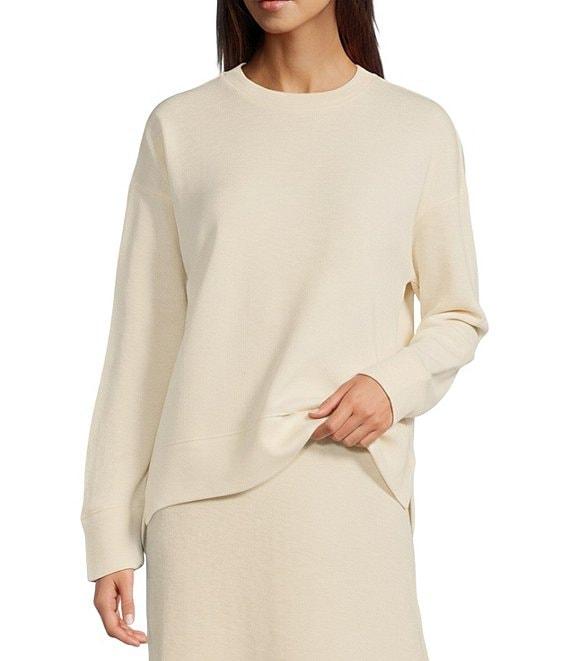 Le' AL.X Stretch Knit Organic Cotton Crew Neck Dropped Long Sleeve Pullover Coordinating Sweatshirt Product Image