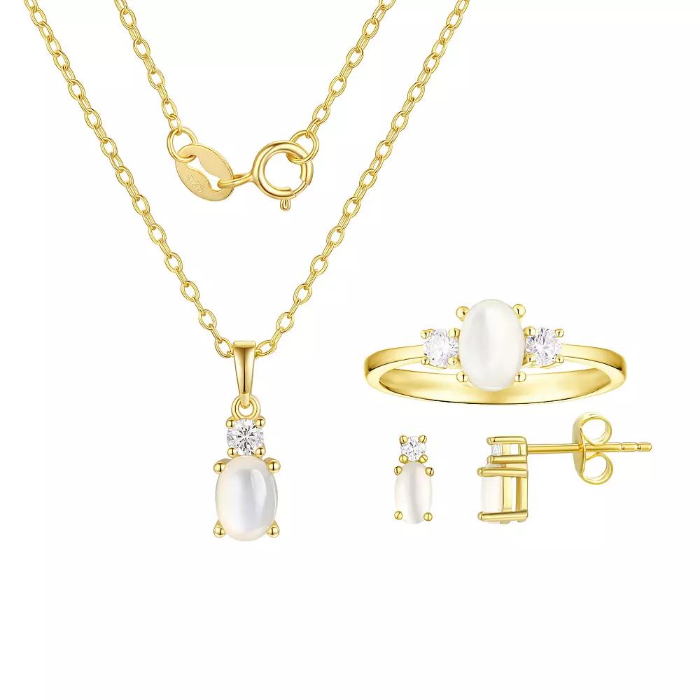 Argento Forte 14k Gold Over Silver Simulated Birthstone & Cubic Zirconia Pendant, Ring, & Earring Trio Set, Women's, June Product Image