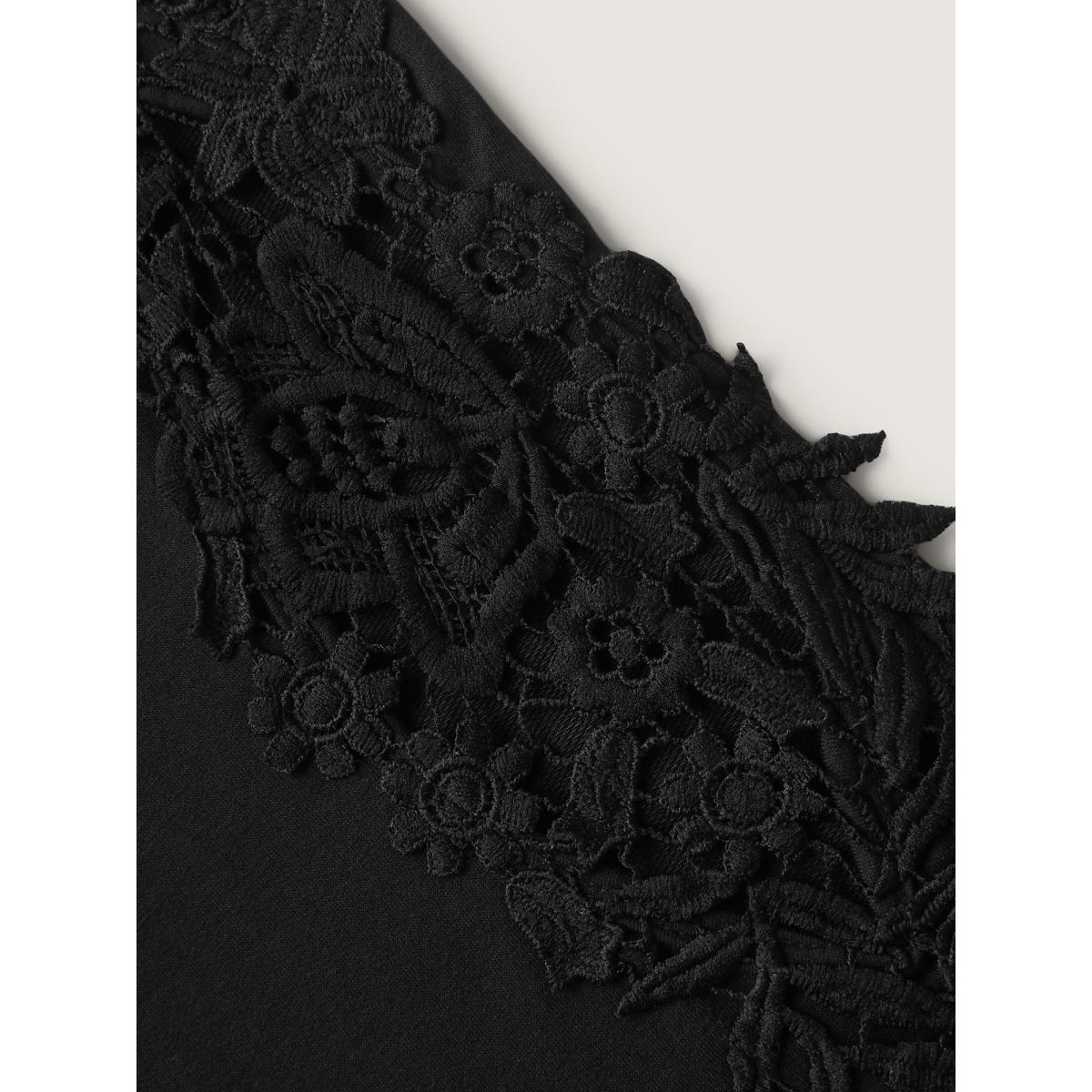 Plus Size Stretchy Cut-Out Lace V-Neck Sweatshirt Women Black Timeless See through V-neck Elegant Sweatshirts BloomChic 22-24/3X Product Image