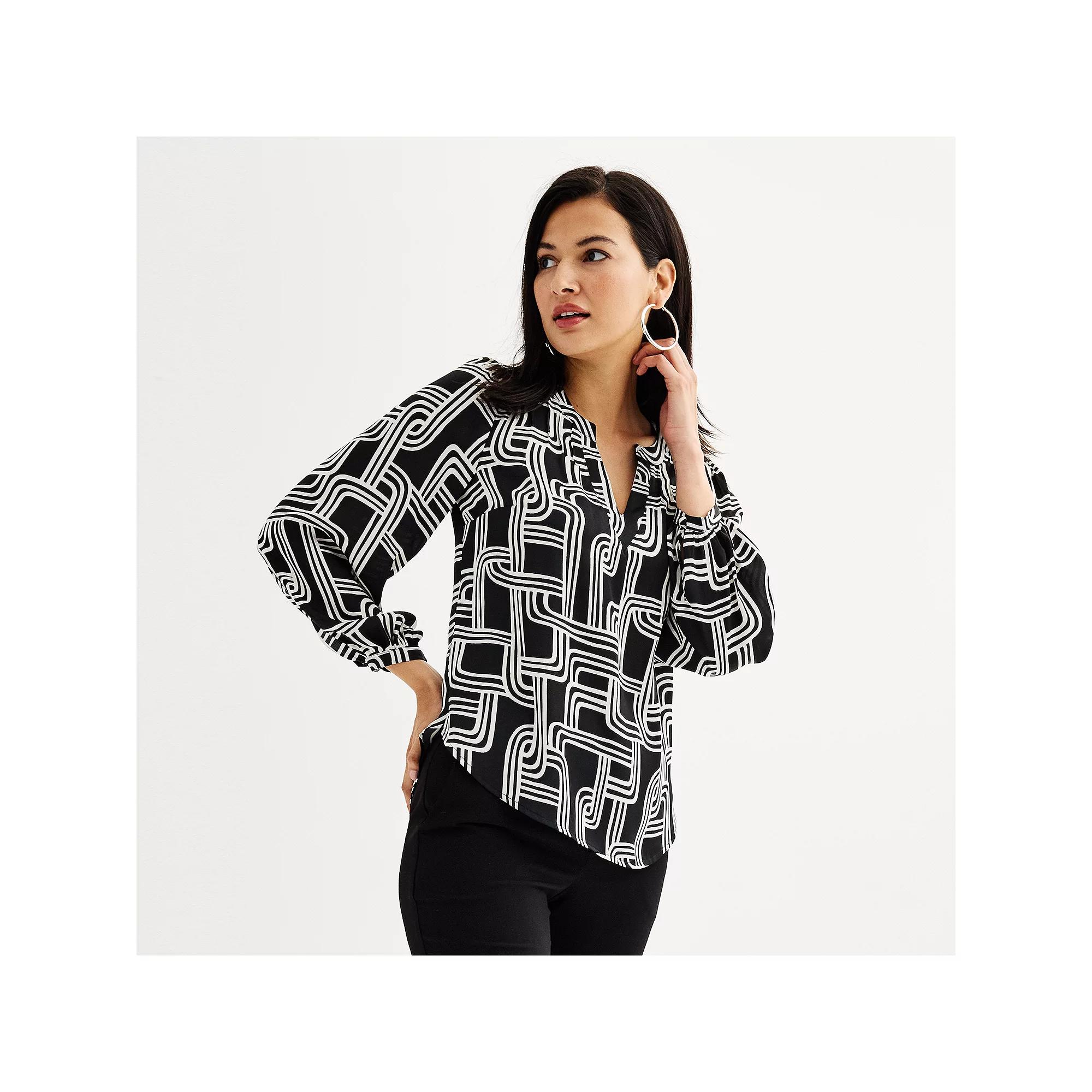 Women's Nine West Y-Neck Pintuck Blouse, Size: Medium, Black Small Relinks Product Image