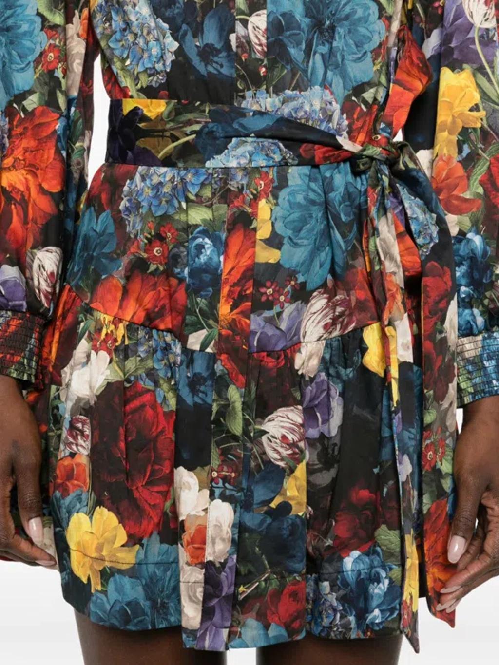 ALICE AND OLIVIA Lily Mini Shirt Dress In Flourish Sm In Multi Product Image