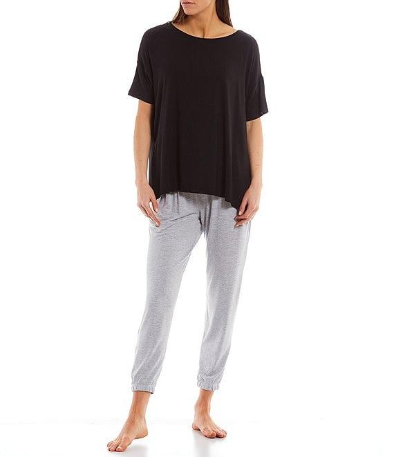Donna Karan Solid Drop Shoulder Short Sleeve Round Neck Shirt Product Image