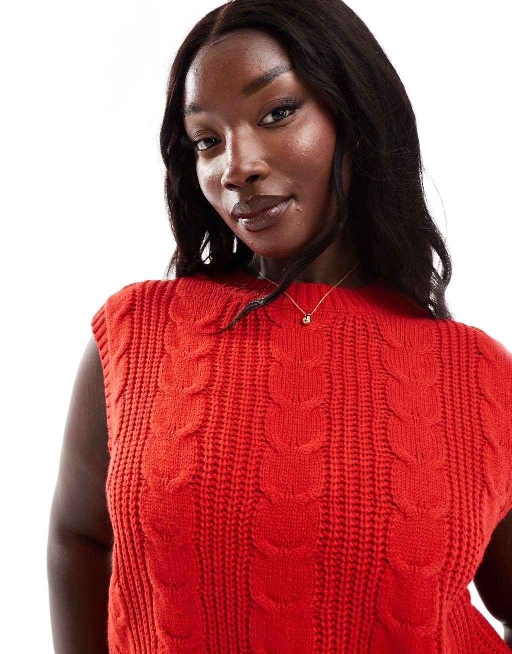 Yours cropped cable knit vest in red Product Image