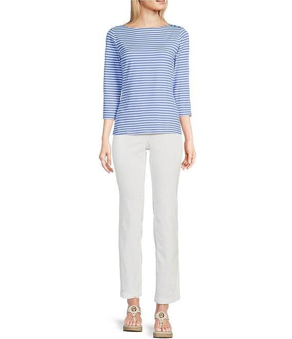 J.McLaughlin Wavesong Striped Print 3/4 Sleeve Button Shoulder Tee Shirt Product Image