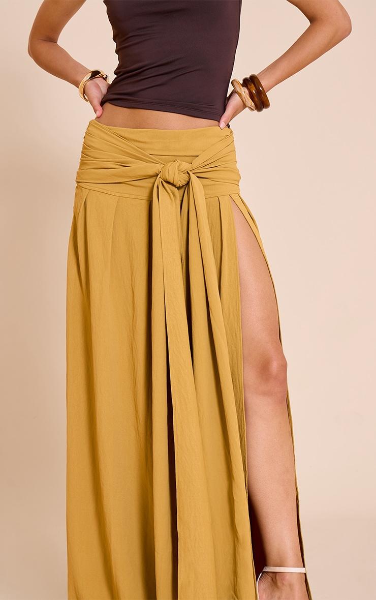 Mustard Floaty Woven Knot Front Maxi Skirt Product Image