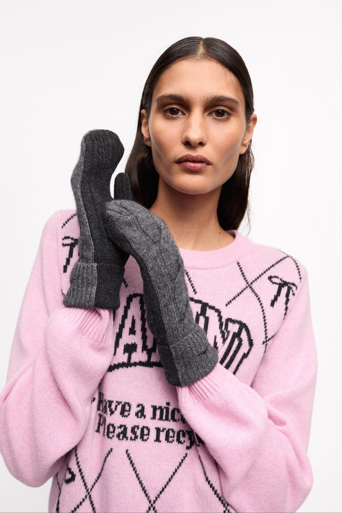 Grey and Black Cashmere Mix Mittens Product Image