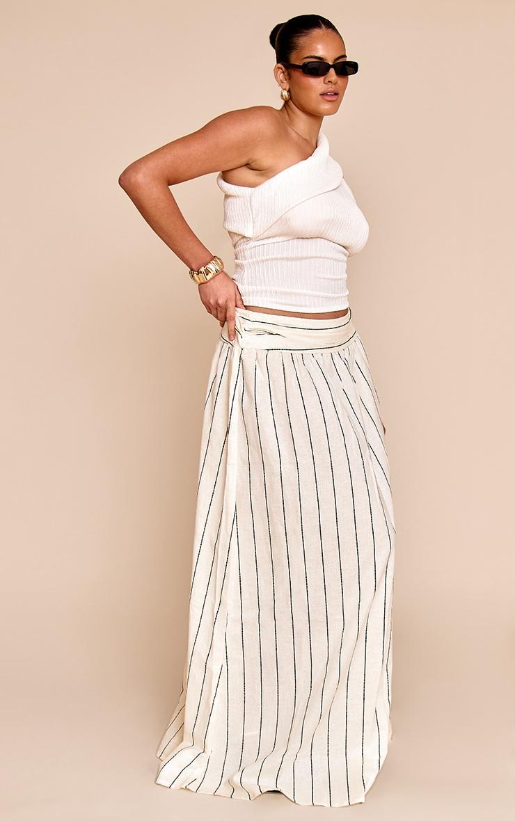 Plus Stone Stripe Cotton Ruched Waist Maxi Skirt Product Image