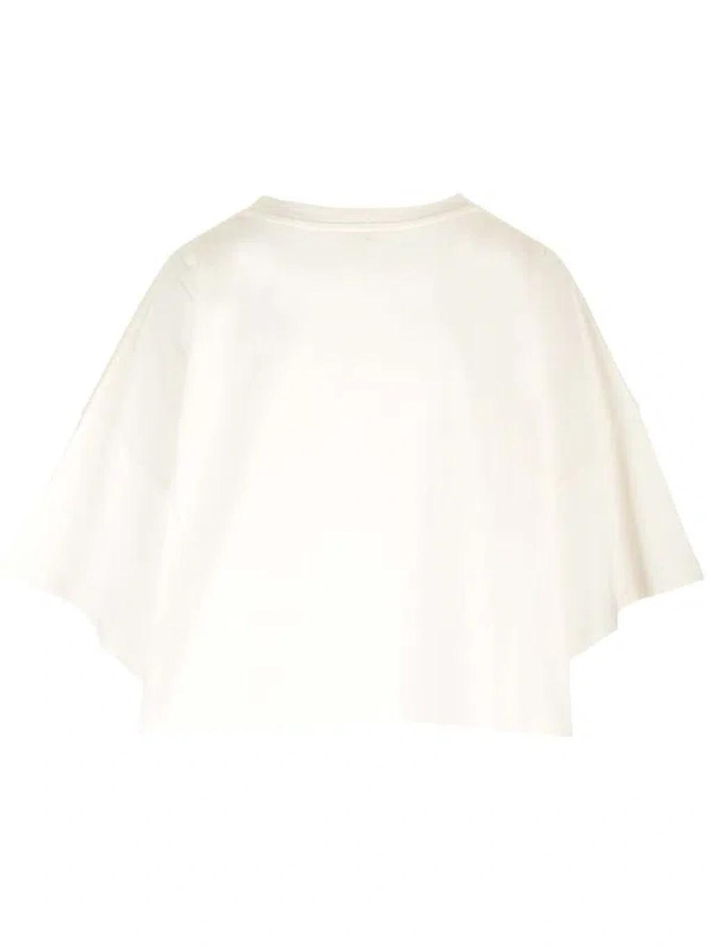 CHLOÉ White Cropped Crewneck T-shirt With Maxi Logo Print On The Front In Cotton Woman In Multicolor Product Image