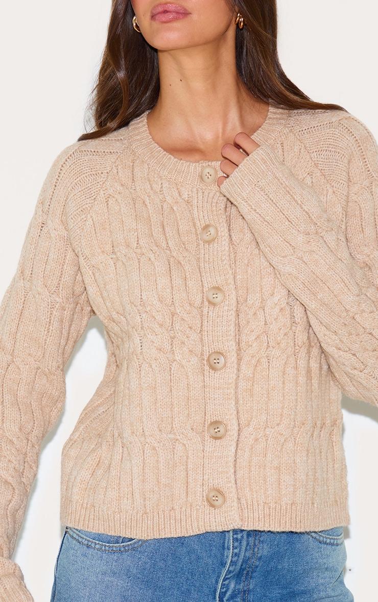 Oatmeal Cable Knit Button Up Cardigan Product Image