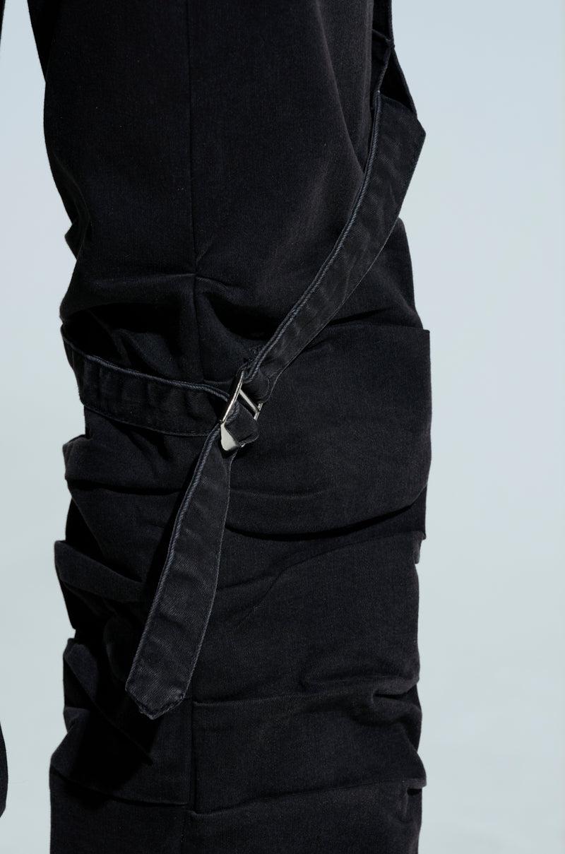 GOING CRAZY BLACK DENIM PANT WITH BUCKLE Product Image