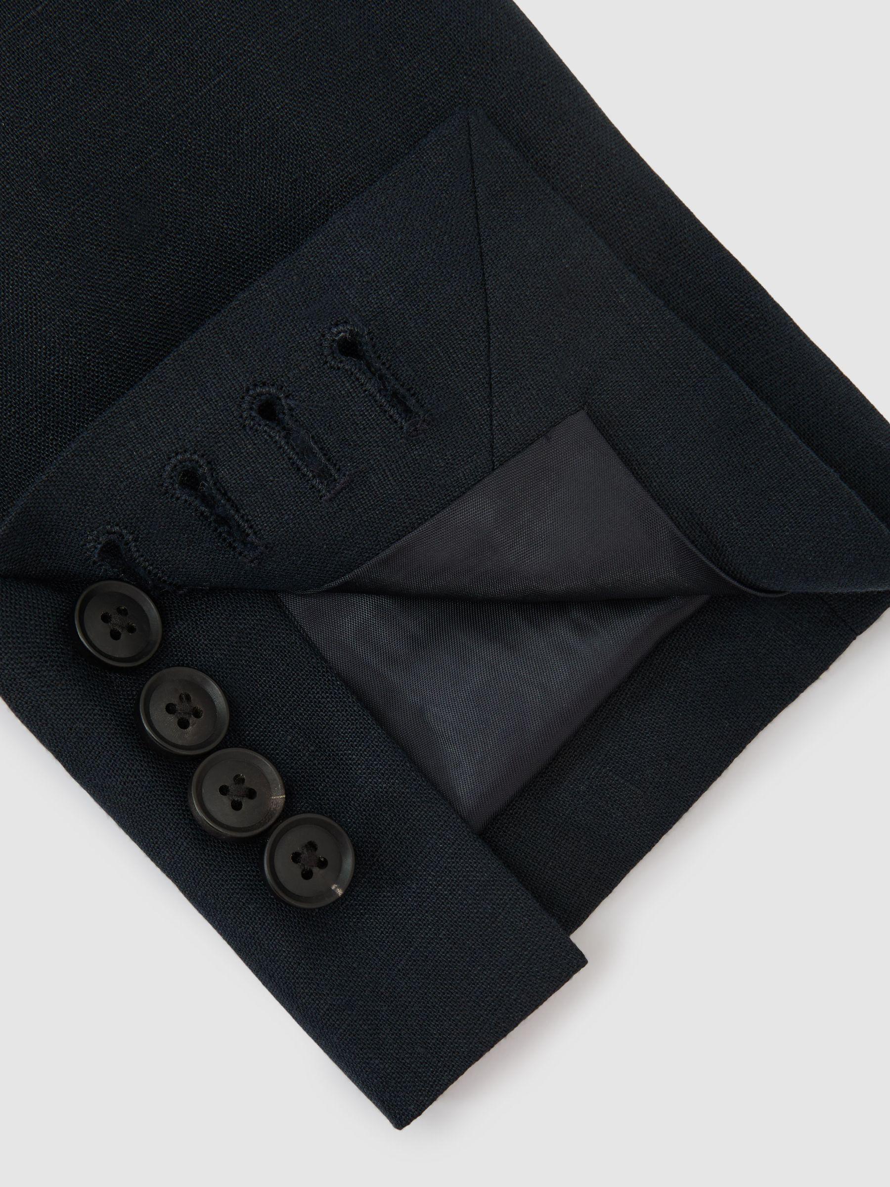 Tailored Fit Linen Double-Breasted Suit Blazer in Navy Product Image