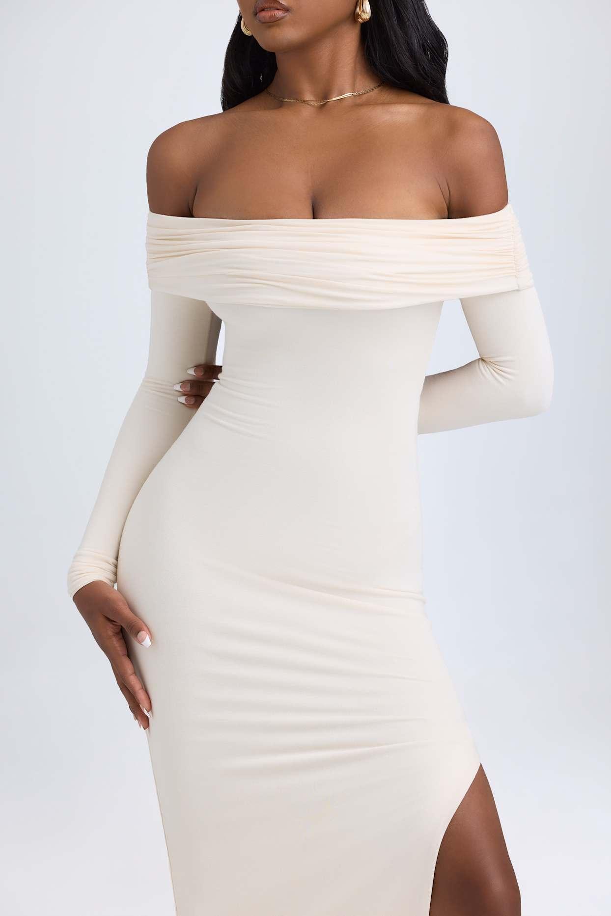 Modal Off-Shoulder Open-Back Maxi Dress in Ivory Product Image