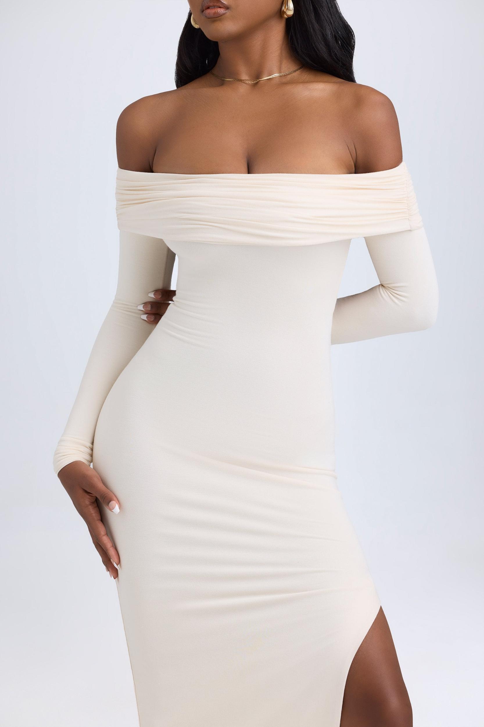 Modal Off-Shoulder Open-Back Maxi Dress in Ivory Product Image