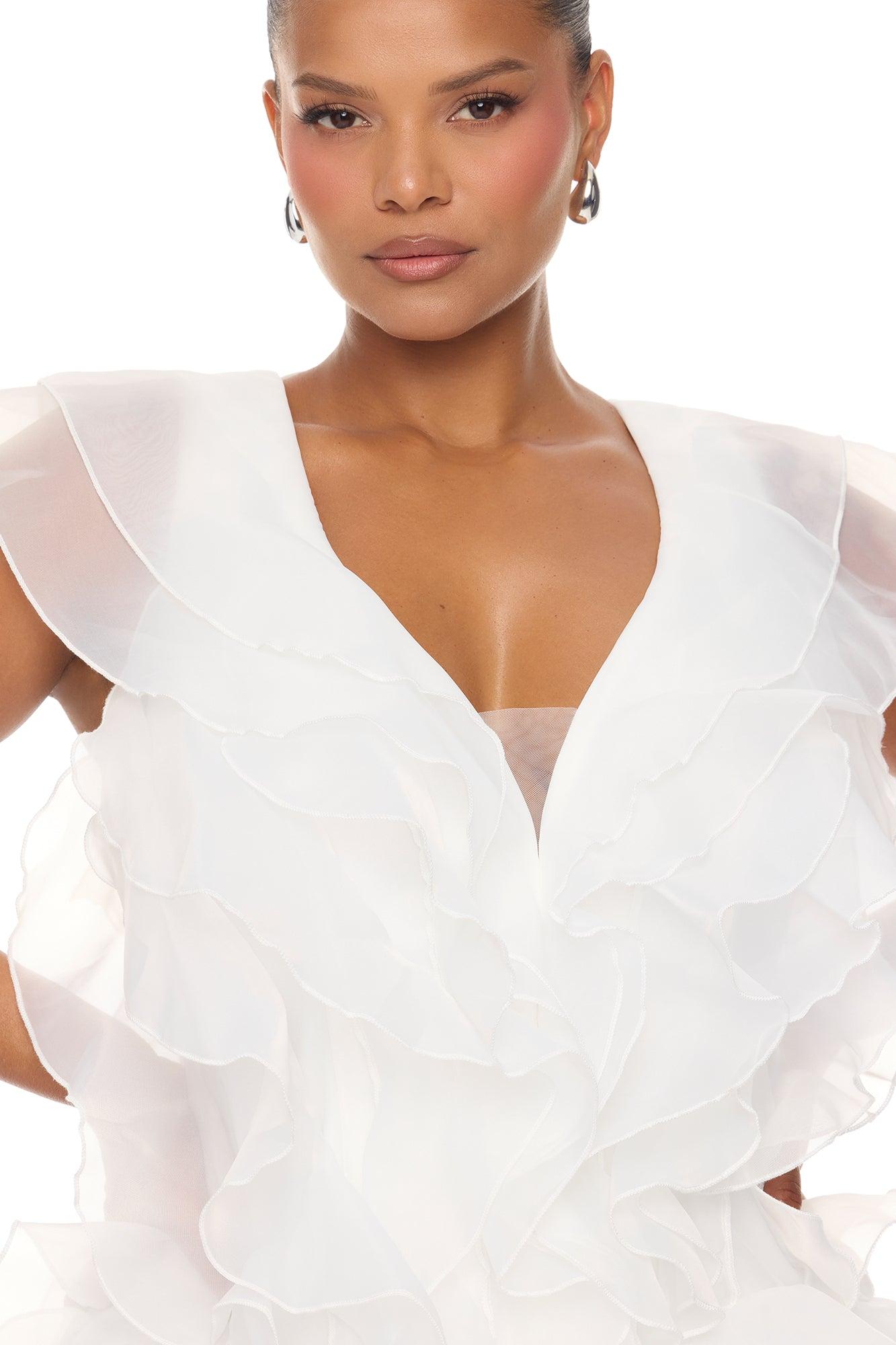 In The Clouds Sleeveless Ruffle Mini Dress - White Female Product Image
