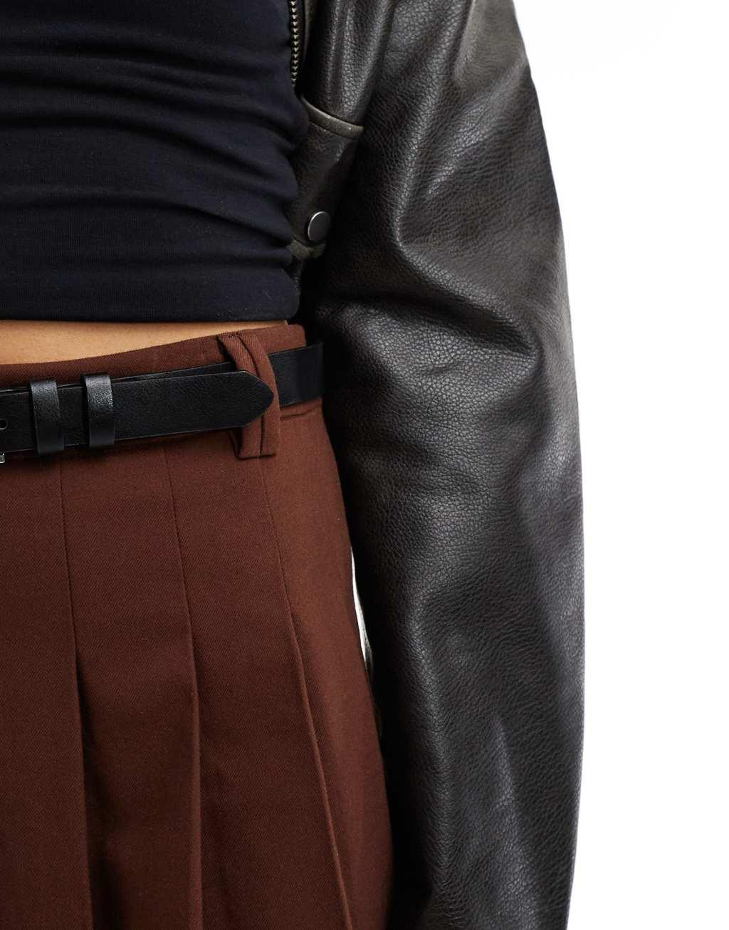 ASOS DESIGN tailored pleated skirt with belt in chocolate Product Image