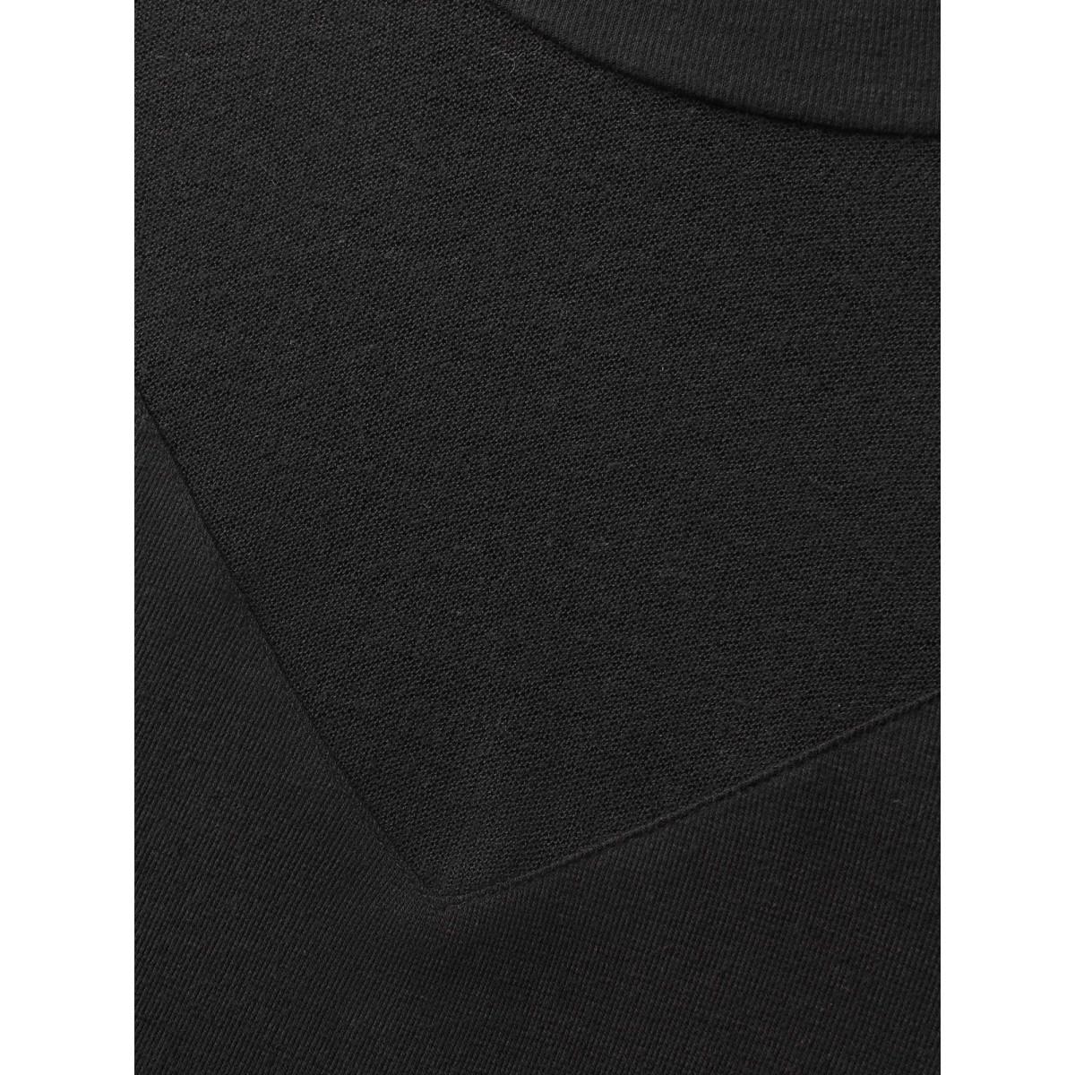 Plus Size Mock Neck Mesh Patchwork Stretchy T-shirt Black Women Casual See through Stand-up collar Everyday T-shirts BloomChic 22-24/3X Product Image