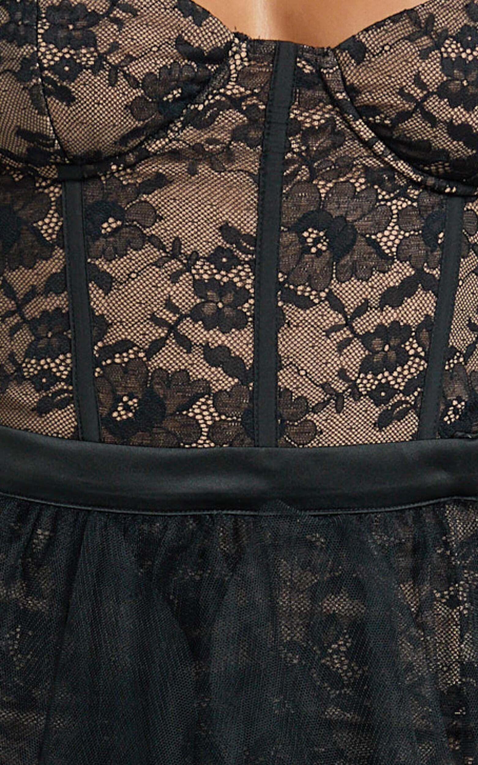 Harley Maxi Dress - Lace Strapless Fit And Flare Dress with Detachable Skirt in Black Product Image