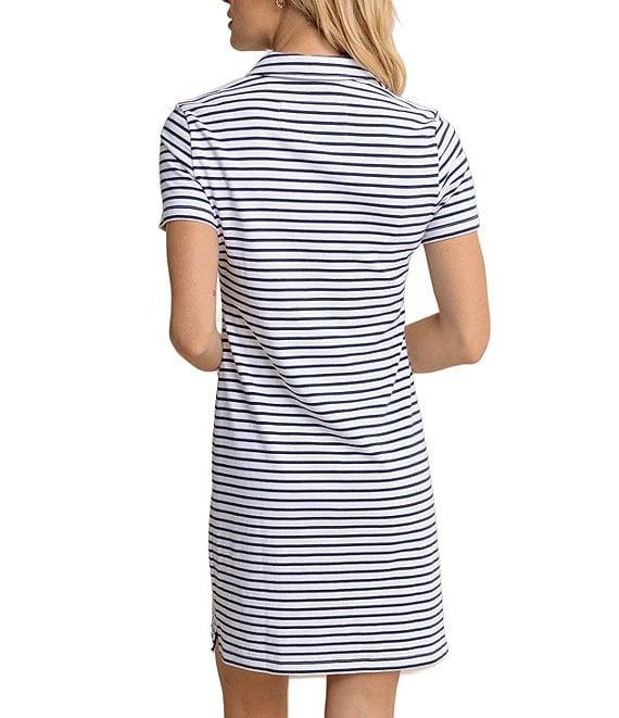 Southern Tide Demi Stripe Print Collared V-Neck Short Sleeve Cotton Polo A-Line Dress Product Image