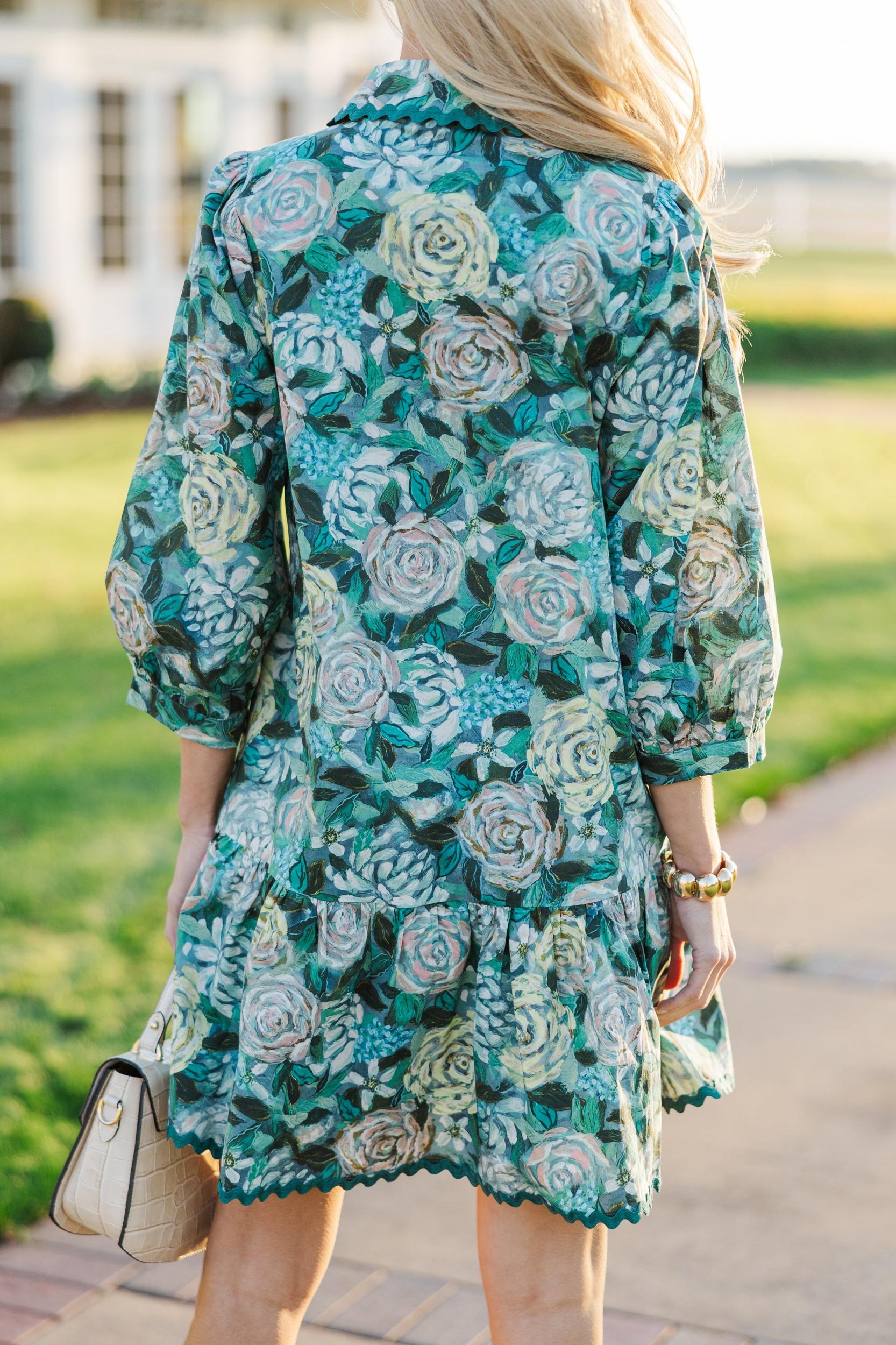 Happy To Be Here Teal Green Floral Dress Female Product Image