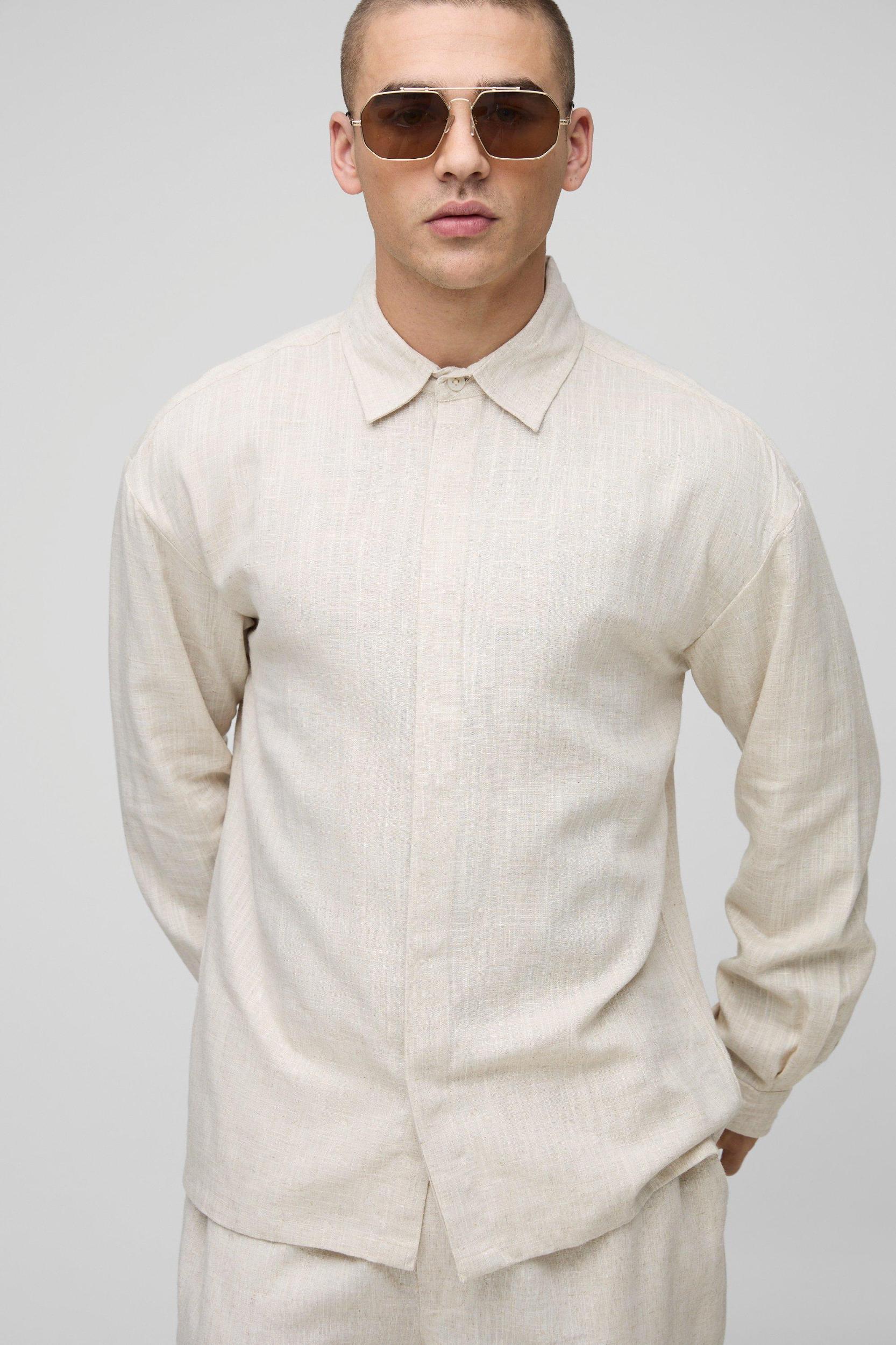 Heavyweight Linen Regular Fit Shirt | boohooMAN USA Product Image
