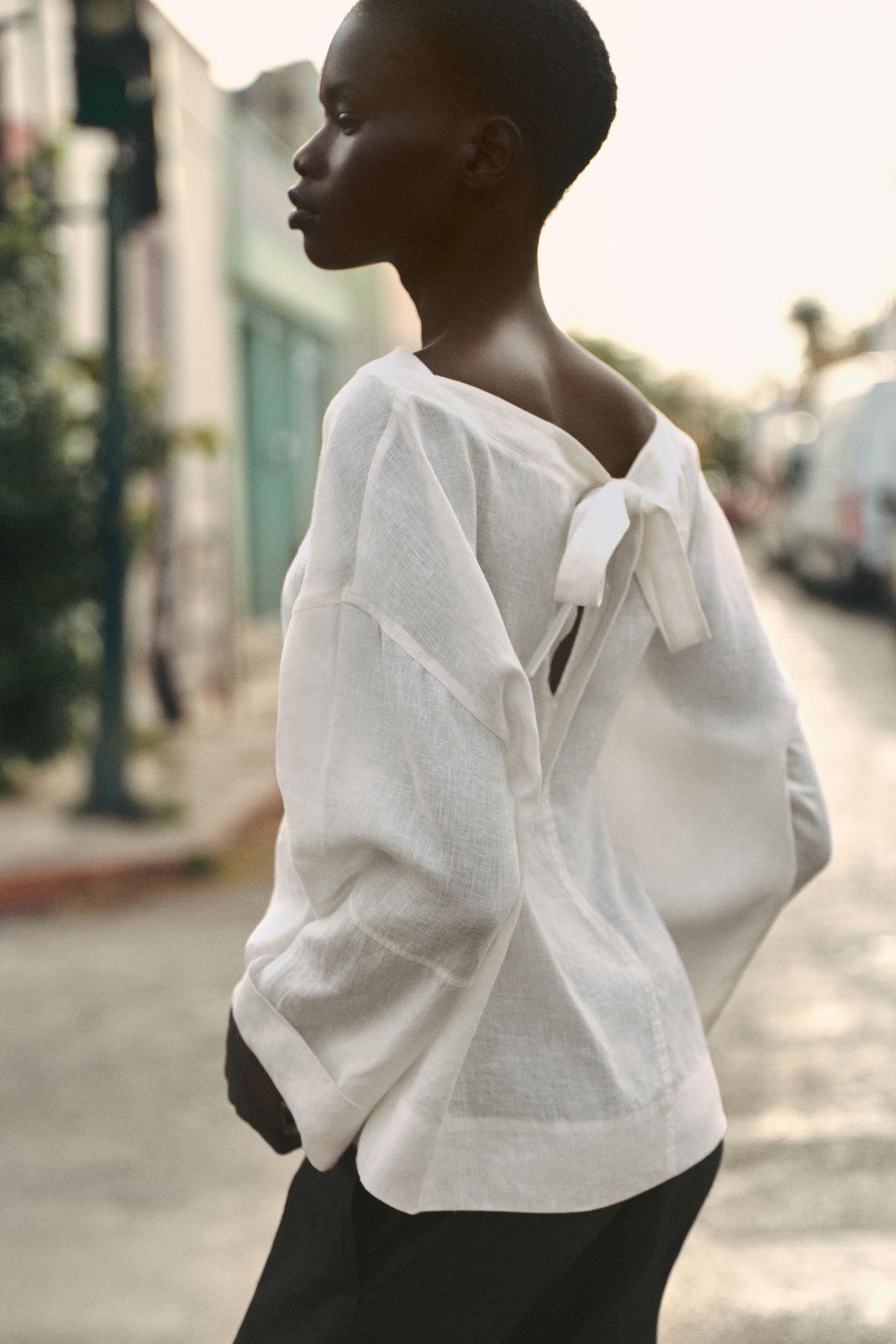 TIE-DETAIL LINEN BLOUSE Product Image