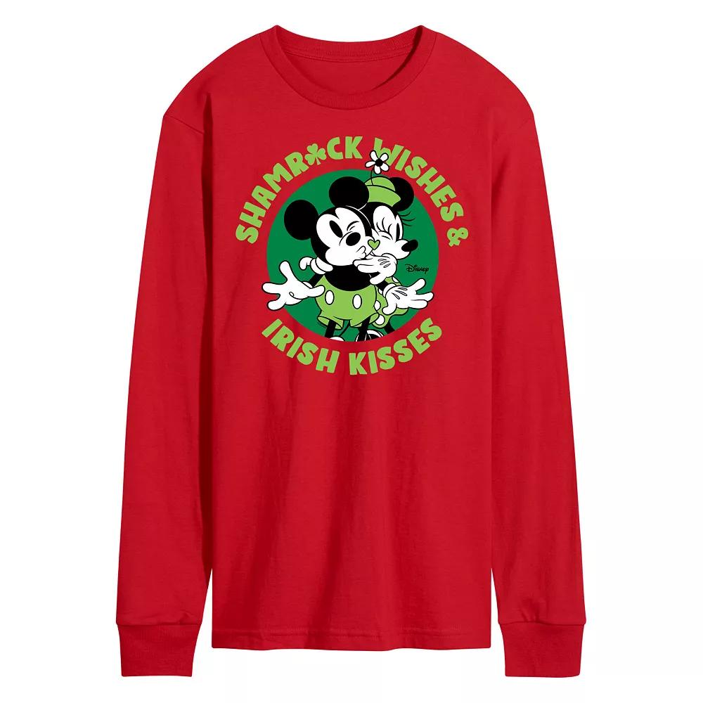 Disney's Mickey & Minnie Mouse Men's Shamrock Wishes Irish Kisses Long Sleeve Graphic Tee,  Product Image